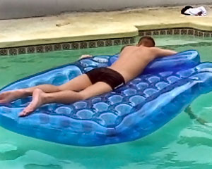 Zack Enjoys The Double Sized Raft!